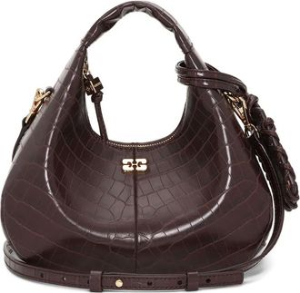 Ganni mini croc-embossed leather tote bag - women - Polyester/Polyurethane/Recycled Polyester/Recycled Polyester - One Size - Brown