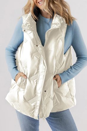 Azura Exchange Womens Quilted Puffer Vest Hip Length - Ivory Nylon - Size X-Large