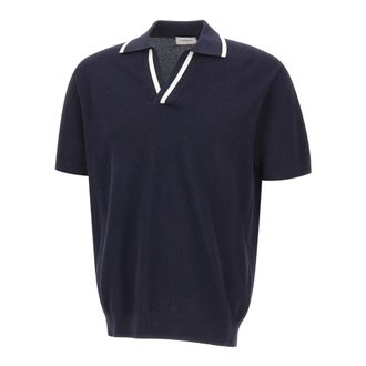 Paolo Pecora V-neck Knitwear, male, Blue, Size: XL Open-collar Knit Polo