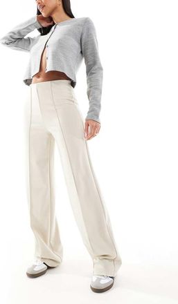 Vero Moda pleat front wide leg pants in stone-Neutral