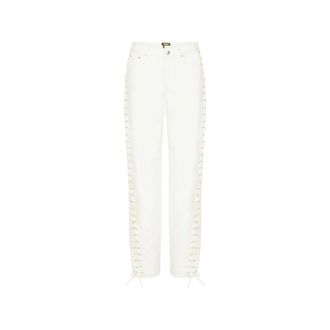 Rotate ROTATE Birger Christensen, Straight Jeans, female, White, Size: W26 Loose Fit Laced Jeans