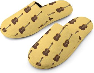 Generic Guitar Pattern Mens Cozy House Slippers Winter Warm Shoes with Anti-Slip Sole for Travel Indoor Outdoor