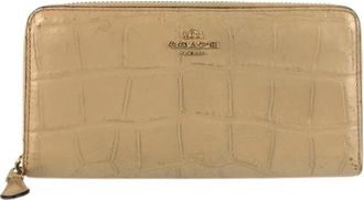 Coach Pre-owned Embossed Leather Long Wallet - Dames - Vintage Accessoires - Beige - ONE Size - Leer - Vintage