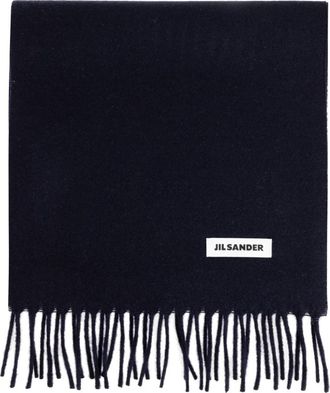 Jil Sander Wol sjaal met franjes - Heren - Wintersjaals - Blauw - ONE Size - Wol - Accessoires