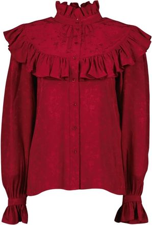 Saint Laurent Rode Zijden Bloes met Bloemenprint - Dames - Overhemden - Rood - S - Overhemden