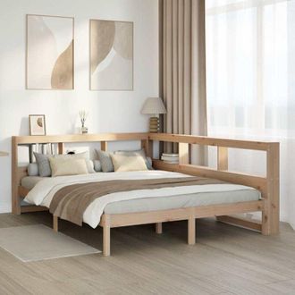 vidaXL Cama Con Estanter&iacute;a Sin Colch&oacute;n Madera Maciza De Pino 135x190cm Vidaxl