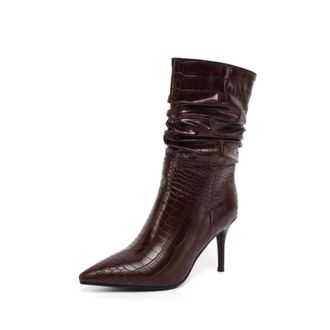 Generic Women Elegant Pointed Toe Ankle Boots with Slip-On Style, 8.5cm,Brown,7.5 UK