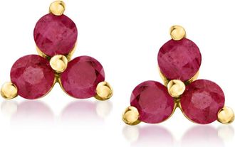 RS Pure by Ross-Simons Ruby 3-Stone Stud Earrings in 14kt Yellow Gold