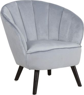 Beliani Sill&oacute;n Tapizado En Tela De Terciopelo Gris Claro Silla Decorativa Con Respaldo Glam Forma De Concha Dala