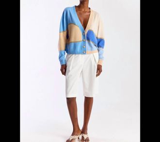 Brodie Abstract Scenic Cardigan In Neutrals