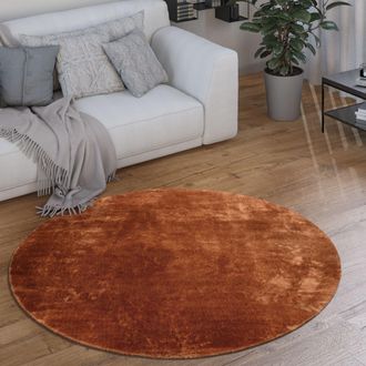 Paco Home Paco Home - Alfombra Redonda Sal&oacute;n Pelo Corto Moderna Mullida Lavable Monocolor Cobre, &Oslash; 200 Cm Redon