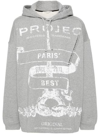 Y / Project logo-printed m&eacute;lange hoodie - Grey