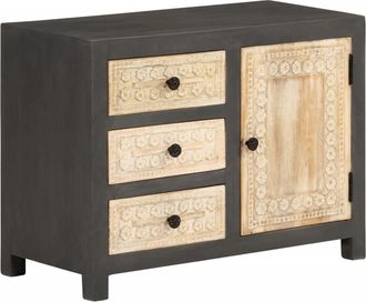 vidaXL Aparador De Madera Maciza De Mango Gris Y Blanco 75x35x55 Cm Vidaxl