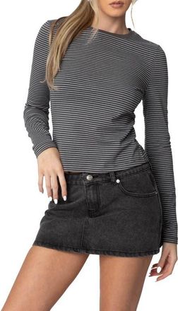 Edikted Brianna Stripe Stretch Cotton T-Shirt in Dark-Gray at Nordstrom, Size X-Small
