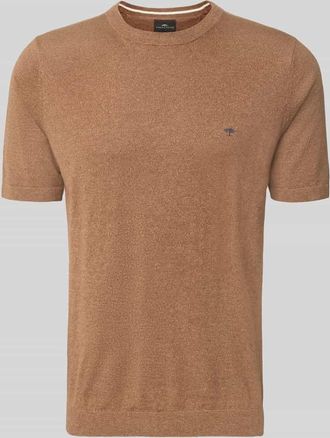 Fynch-Hatton Fynch-Hatton Regular Fit T-Shirt mit Leinen-Anteil in Strick-Optik in Cognac, Gr&ouml;&szlig;e 3XL
