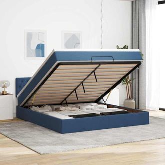 vidaXL Estructura De Cama Otomana Con Colch&oacute;n Tela Azul 160x200 Cm Vidaxl
