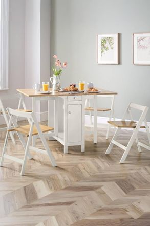 Julian Bowen Savoy 4 Seater Drop Leaf Gateleg Dining Set with Folding Chairs in White