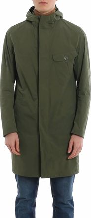 Herno Hooded Raincoat In Open Green