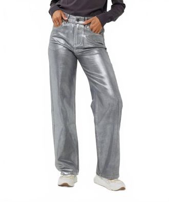 Esqualo Tella Trouser Jeans In Dark Grey And Silver Coating