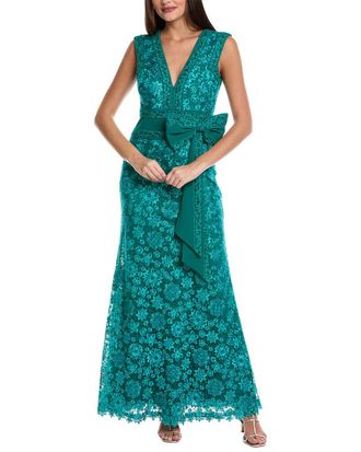 Tadashi Shoji Embroidered Lace Column Gown