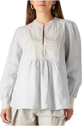 Greek Archaic Kori Lichtblauwe Linnen Blouse - Dames - Blouses - Blauw - S - Linnen - Overhemden