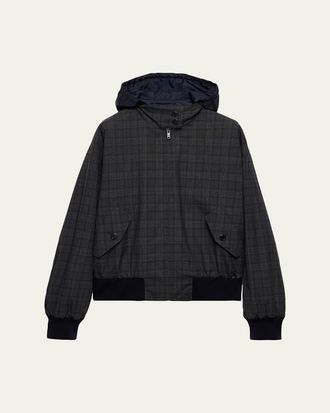 Prada Prince Of Wales Checked Wool Jacket With Hood