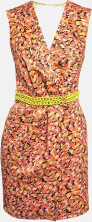 Elisabetta Franchi Multicolor Crepe Detailed Waist Wrap Mini Dress