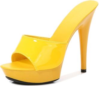Generic Yellow,4.5 UK,Womens Platform High Heels Peep Open Toe Slingback Stiletto Heel Sandals one Strap Prom Party Slip on Dress Mules Shoes