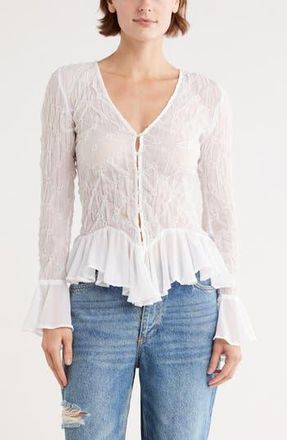 Free People Elias Smocked Long Sleeve Button-Up Top in Ivory at Nordstrom Rack, Size Small