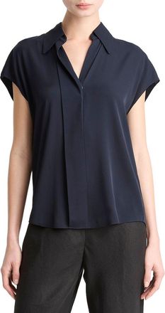 Vince Cap Sleeve Hidden Placket Silk-Blend Blouse