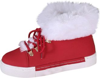 Generic Womens Winter Boots Faux Fur Lined Comfortable Womens Snow Boot Casual Solid Color Stylish Warm Lace Up Ankle Boots for Cold Weather Outdoor Flats