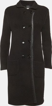 Versace Black Knit Double Breasted Coat