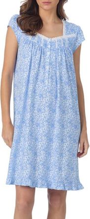 Eileen West Cap Sleeve Cotton Nightgown in Blue Print at Nordstrom, Size Xx-Small