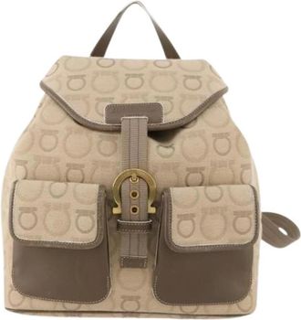 Ferragamo Pre-owned Gancini rugzak - Dames - Vintage Rugzakken - Beige - ONE Size - Leer - Vintage
