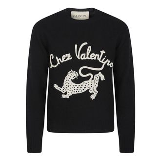 Valentino Garavani Truien & Vesten, Heren, Zwart, M, Wol, Chez Valentino Panther Sweater