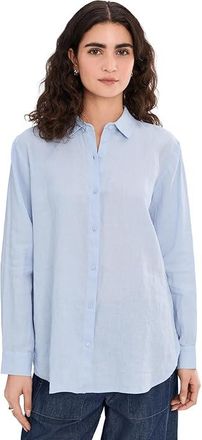 Eileen Fisher Organic Handkerchief Linen Classic Collar Long Shirt Womens Clothing Airy Blue : LG
