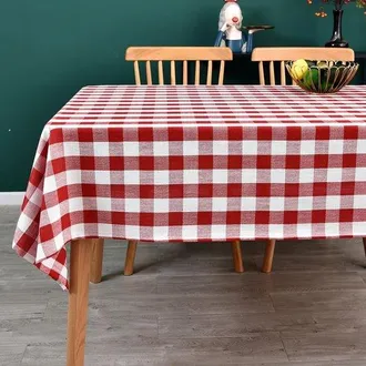 OEM Mantel A Cuadros Rojos Y Blancos (140x180 Cm) - Aspecto De Lino, Estampado Cl&aacute;sico A Cuadros, Ideal Para Mesas De Comedor Y Fiestas En El Jard&iacute;n