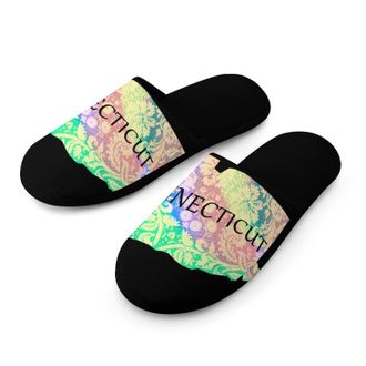Generic Connecticut Map Tie Dye Mens House Slippers Slip Indoor Slipper On Shoes Warm Outdoor