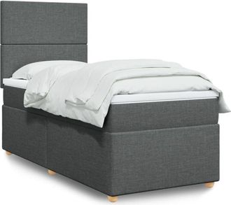 vidaXL Cama Box Spring Con Colch&oacute;n Tela Gris Oscuro 100x200 Cm Vidaxl