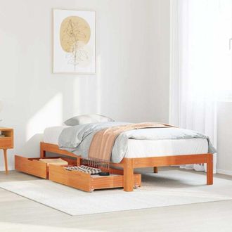 vidaXL Estructura Cama Con Cajones Madera Maciza Pino Marr&oacute;n 100x200cm Vidaxl