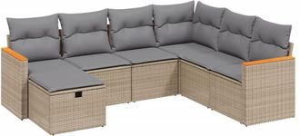 vidaXL Juego De Sof&aacute;s Jard&iacute;n Con Cojines Beige Mezcla 7 Pzas Rat&aacute;n Pe Vidaxl