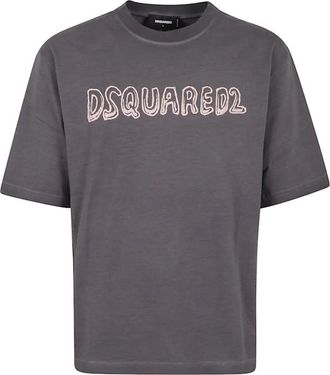 Dsquared2 Mens Best Fade Loose Fit Cartoon Logo T-shirt Charcoal Grey Cotton - Size X-Large