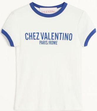 Valentino T-Shirt In Cotton Jersey Donna AVORIO/BLU ELETTRICO XXS