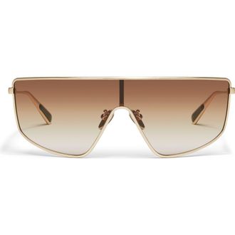 Quay Entourage 138mm Gradient Shield Sunglasses in Brushed Gold/Sepia at Nordstrom