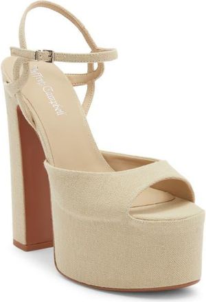Jeffrey Campbell Ever Last Ankle Strap Platform Sandal in Beige Canvas at Nordstrom, Size 8.5