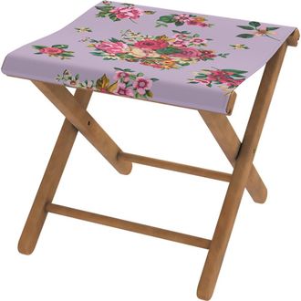 Vent de Boh&egrave;me Taburete plegable de eucalipto y tela outdoor floral lila
