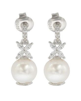 Suzy Levian Silver Sapphire & 8Mm Pearl Earrings