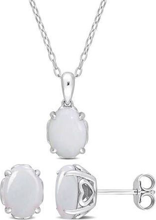 Delmar Oval Opal Stud Earrings & Pendant Necklace Set in White at Nordstrom Rack