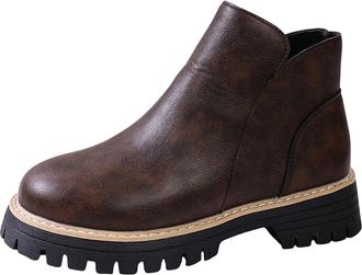 Generic Ladies Ankle Boots Casual Short Booties Round Toe Casual Chunky Heel Non-Slip Side Zipper Comfortable Chelsea Boots Daily Classic