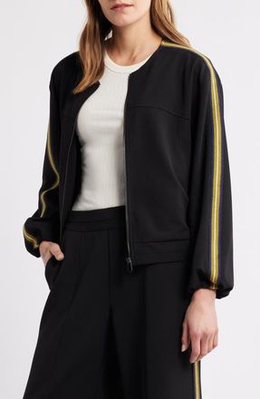 Wit & Wisdom Stripe Trim Front Zip Jacket in Black at Nordstrom, Size X-Small